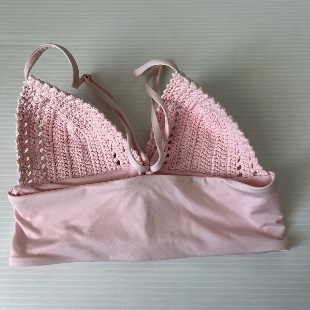 Frankie’s Bikinis Alya Crochet Bikini Top Pink, XS